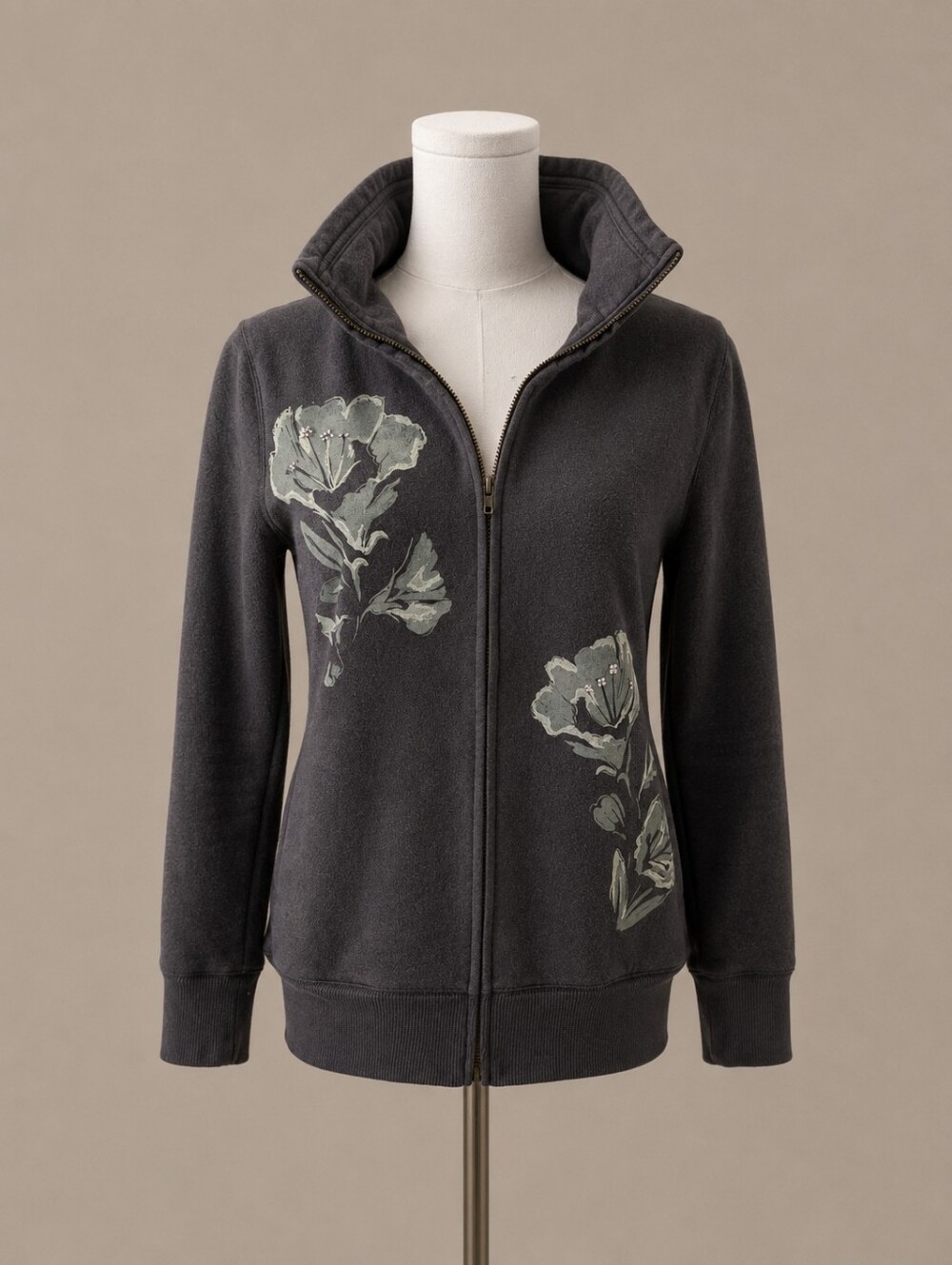 Women's Charcoal Floral Zip-Up Jacket